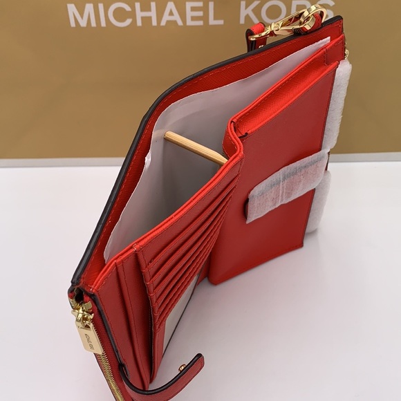 MICHAEL KORS LARGE DOUBLE ZIP WRISTLET WALLET DARK SANGRIA COLOR - Picture 9 of 12